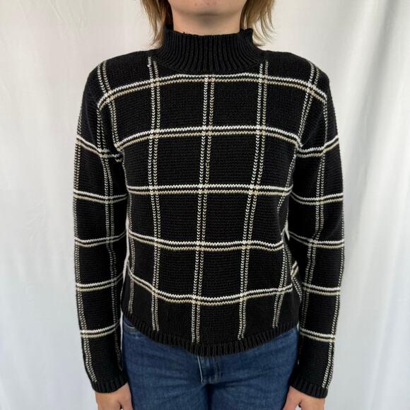 Vintage Christopher & Banks Black Mock Neck Check Sweater Size Small - Picture 1 of 8